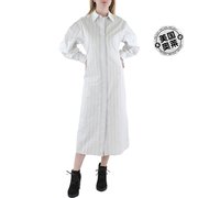 victoriabeckham女式棉缎条纹，衬衫连衣裙-米，白色海军蓝美
