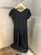 香港專櫃代購agnes b.气质純色拼接圓領短袖连衣長裙 24春夏女装