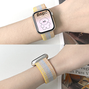 适用applewatch尼龙回环式表带S7/8同款2022彩虹色苹果手表表带iwatch6/5/4/3/2/1/SE魔术贴运动编织表带