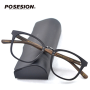 posesion全框木质眼镜框复古大框眼镜架，近视黑框黑色中金男潮女