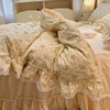 公主风床上四件套纯棉全棉，小清新花边被套，床裙床单三件套ins床品