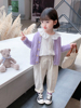 女童针织开衫秋冬洋气外搭韩版儿童复古紫色毛衣中小童长袖外套潮