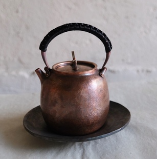 手工一张打纯铜茶壶紫铜，复古烧水壶泡，茶壶红铜1000ml一体煮茶壶
