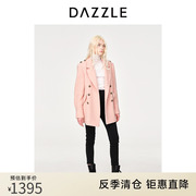 dazzle地素奥莱秋通勤粉色，西装领肩章，设计中长款毛呢大衣外套女