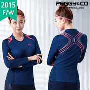 韩国peggy&co佩吉酷羽毛球，服比赛速干透气长袖拼色领t恤