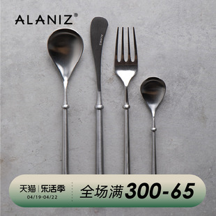alaniz南兹poke珠点牛排，叉勺三件套创意，不锈钢西餐叉餐具套装