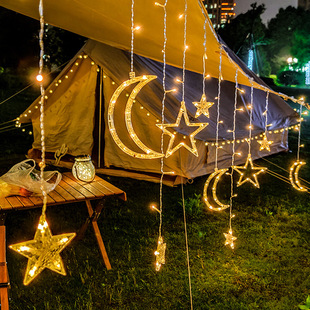 星星月亮窗帘灯串卧室浪漫房间圣诞装饰灯氛围灯户外露营帐篷挂灯
