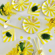 烫金黄色主题派对装扮用品花瓣风车条纹纸盘纸巾一次性生日蛋糕碟