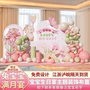 兔宝宝满月宴礼布置场景装饰男女孩百天仪式感酒店气球背景墙kt板
