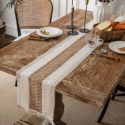 北欧棉麻桌旗复古双色编织流苏，亚麻美式茶几，餐桌布艺装饰茶几桌垫