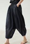 2022年棉麻女装，夏季薄款苎麻清凉休闲双层显瘦松紧腰灯笼裤