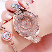 歌迪石英镶钻女士钢带手表个性时尚圆形玫瑰黄金色男国产腕表