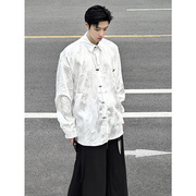 纯白色新中式男装中国风龙纹刺绣，衬衫男丝绸，缎面中山唐装汉服外套