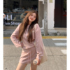 椰子伊1韩版粉色套装裙女秋季微胖显瘦长袖卫衣高级感气质两件套