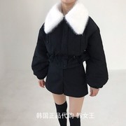 2TWO MOON韩国2023冬装 百搭时尚毛领短款压线夹棉外套女棉服