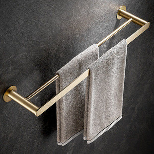 卫生间毛巾杆不锈钢单杆毛巾架双杆极简轻奢金色浴室置物架免打孔