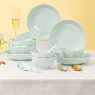 2024碗碟套装家用纯色，陶瓷碗筷盘子组合网红饭碗，菜盘面碗餐具