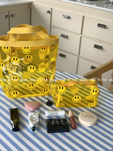 thefifthmoon可爱笑脸透明pvc化妆包，休闲手提包收纳包防水(包防水)