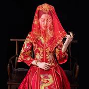 结婚新娘中式红盖头绸缎蕾丝红布盖头布婚礼刺绣中式旗袍古装头巾
