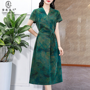 龟纹香云纱连衣裙高端奢华大牌女装2025新款中长款妈妈桑蚕丝裙子