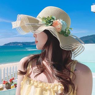 沙滩草帽女夏天海边大帽檐，防晒遮阳出游度假休闲百搭大沿太阳帽子