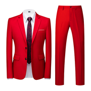 大红色西服套装新郎伴郎，结婚礼服两件套演出商务正装西装纯色外套
