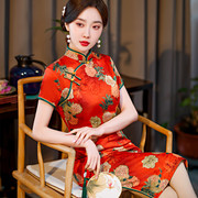 老上海旗袍女2023短袖日常复古中国风妈妈装连衣裙气质中长款