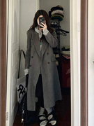 长款灰色毛呢外套女冬装英伦，赫本风高级感小个子西装呢子大衣