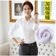 2018春秋韩版衬白衬衫，女学生职业女装大码长袖加绒加厚打底衬