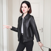 真皮皮衣女短款春秋季新款黑色新款休闲海宁绵羊皮机车夹克外套