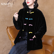 真丝丝绒棉衣女装2023冬季时尚气质高级感新中式国风唐装外套