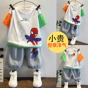 蜘蛛侠衣服男童夏装套装，2024洋气童装，夏季中小儿童短袖运动潮
