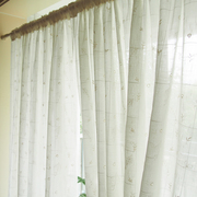 美式田园刺绣叶子米白色，成品窗帘窗纱阳台，飘窗隔断免打孔纱帘柜帘