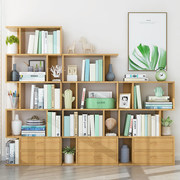 楠竹创意书架落地简约现代艺术风格型实木，双层抽屉置物收纳小书柜