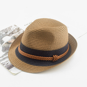 夏天出游旅游韩版爵士草帽男女通用款遮阳帽两色绳子防晒帽子