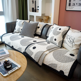 北欧简约现代几何沙发垫设计师款，奶油风沙发盖巾四季通用防滑套罩