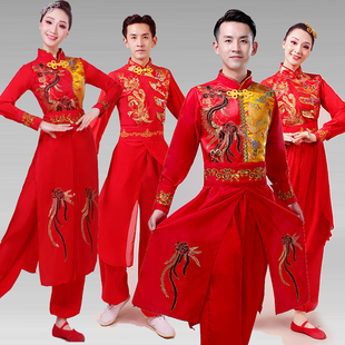 民族中国风打鼓服装男女，成人演出服开场舞，现代腰鼓民族风舞龙秧歌