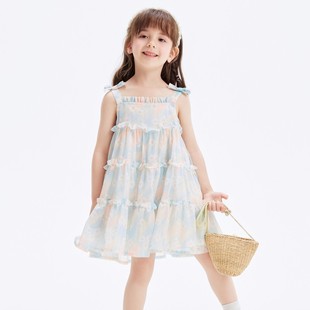 女童连衣裙2024夏季儿童裙子雪纺，裙吊带蛋糕裙，宝宝童装公主裙