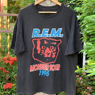 r.e.m快转眼球摇滚嘻哈乐队另类潮流短袖240克重磅街头原宿风T恤