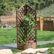 创意实木花盆碳化防腐木花箱，阳台网格爬藤花架户外种植箱木质花槽