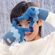 儿童手套男童五指冬季保暖毛线针织，分指时尚男孩小学生冬天加厚绒