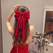 韩式新娘头饰红色缎面夸张2022大蝴蝶结发夹，少女绑发发带夏天