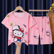 儿童HelloKitty睡衣女童夏短袖空调家居服三四五六七八九十岁女孩