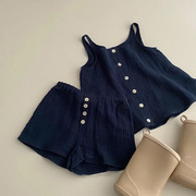 韩系女童套装夏季薄款吊带，上衣时髦短裤，2023女宝宝夏装两件套