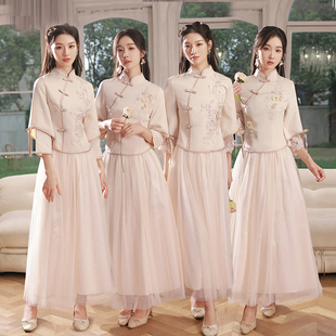 中式伴娘服姐妹团闺蜜装春季裙修身显瘦中国风婚礼旗袍复古女