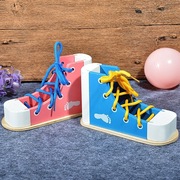蒙特梭利早教教具儿童木质系鞋穿鞋带生活游戏幼儿园穿线教学玩具