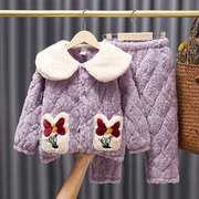 2021加厚款冬季法兰绒儿童家居服，小孩女童珊瑚绒夹棉睡衣套装