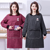 加厚棉布罩衣家用厨房做饭长袖围裙格子韩版干活防污带袖工作服女