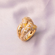太府珠宝18k金大链条镶钻戒指简约k黄指环(黄指环，)百搭女款戒指送女友礼物