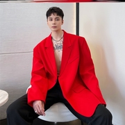 2023春装定制款红色西装外套，男时尚复古风潮，牌休闲小西装上衣